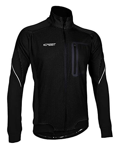 iCREAT Chaqueta para hombre Air Jacket resistente al viento e impermeable para correr, bicicleta de montaña, chaqueta reflectante de forro polar para otoño, tallas M a XXXL Color negro. XL