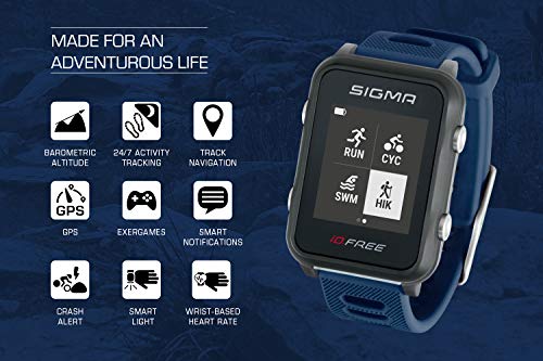 iD.FREE reloj multideportivo con GPS para el aire libre y navegación, notificaciones inteligentes, Geocaching, medición de pulso en la muñeca, a prueba de agua, incl. soporte para bicicleta, blue