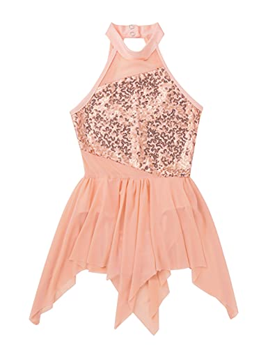 IEFIEL Maillot de Danza Ballet para Niña Maillot Lentejuelas de Patinaje Artistico Vestido Brillante de Gimnasia Ritmica Disfraz de Bailarina Naranja 14 años