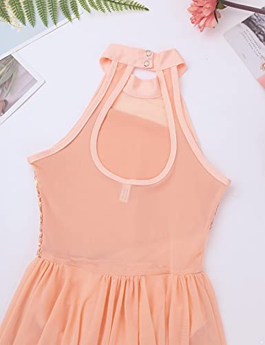 IEFIEL Maillot de Danza Ballet para Niña Maillot Lentejuelas de Patinaje Artistico Vestido Brillante de Gimnasia Ritmica Disfraz de Bailarina Naranja 14 años