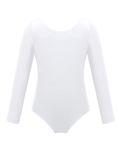 IEFIEL Maillot Manga Larga de Danza Ballet para Niña Maillot Elástica de Gimnasia Ritmica Mono Ajustado de Baile Clásico Disfraz de Bailarina Niña Body Ballet Niña Blanco 6 años