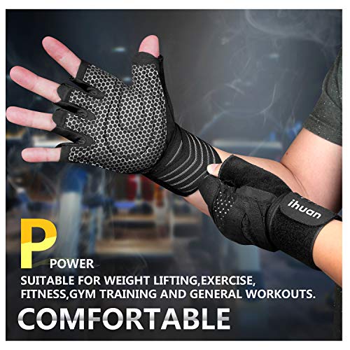 ihuan Guantes Gimnasio de Levantamiento de Pesas con Muñequeras, Adecuados para Hombres, Mujeres, Protección Completa de la Palma para de Pesas, Ejercicio, Fitness, Suspensión, Dominadas