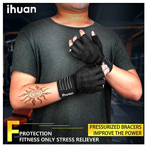 ihuan Guantes Gimnasio de Levantamiento de Pesas con Muñequeras, Adecuados para Hombres, Mujeres, Protección Completa de la Palma para de Pesas, Ejercicio, Fitness, Suspensión, Dominadas