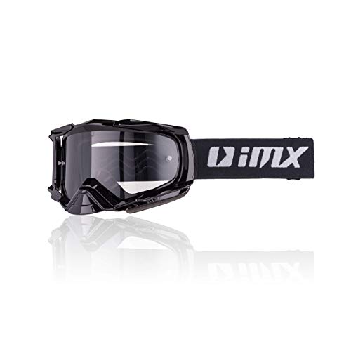 iMX Gafas DUST Ahumado oscuro y visera transparente, Lente antivaho y antirrayas, Protección de nariz, Espuma de tres capas, Juego de dos viseras, Motocross Enduro MTB Downhill MX, Talla Única, Negro