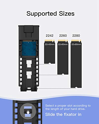 Inateck Carcasa para Disco Duro M.2 NVMe transmisión de 10Gbps USB 3.2 Gen 2, Compatible con M.2 SATA y SSD NVMe (2230, 2242, 2260, 2280) con Cable USB A a C y USB C a C, sin Herramientas, FE2025