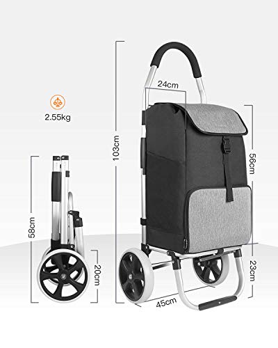 Inateck Carro de la Compras con Bolsa termica, Gran Capacidad MAX. 45L/45 Kg, Carro de Compras Ligero, Marco de Aluminio Plegable, Bolsa Impermeable con Compartimento Aislado, Negro