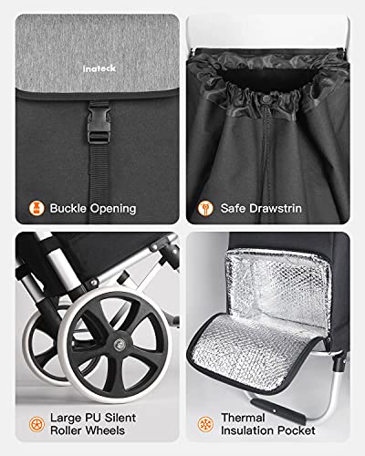 Inateck Carro de la Compras con Bolsa termica, Gran Capacidad MAX. 45L/45 Kg, Carro de Compras Ligero, Marco de Aluminio Plegable, Bolsa Impermeable con Compartimento Aislado, Negro