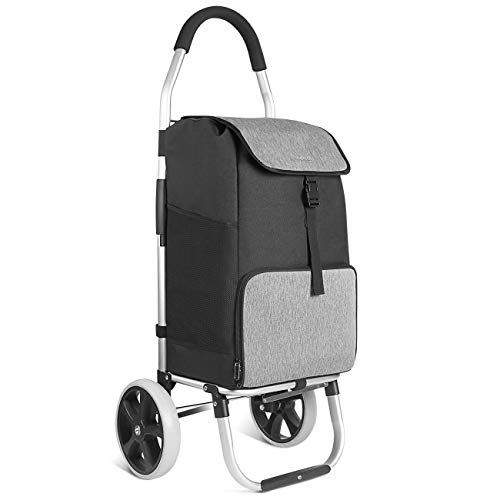 Inateck Carro de la Compras con Bolsa termica, Gran Capacidad MAX. 45L/45 Kg, Carro de Compras Ligero, Marco de Aluminio Plegable, Bolsa Impermeable con Compartimento Aislado, Negro