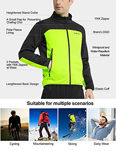 INBIKE Chaqueta Ciclismo Hombre MTB Invierno Impermeable Chaqueta Softshell Bicicleta para Otoño Reflectante con Forro Polar Mujer Ropa  Running Deportes al Aire Libre Verde M