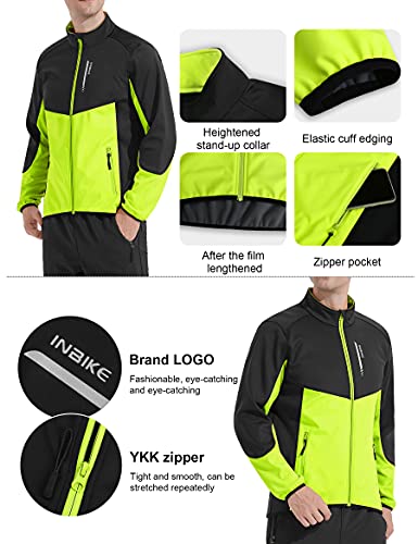 INBIKE Chaqueta Soft Shell de Ciclismo y Senderismo para Hombre Maillot Deportivo Cortavientos Impermeable Cuello Alto con 2 Bolsillos, M Verde