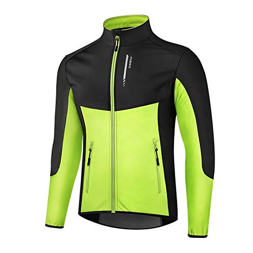 INBIKE Chaqueta Soft Shell de Ciclismo y Senderismo para Hombre Maillot Deportivo Cortavientos Impermeable Cuello Alto con 2 Bolsillos, M Verde