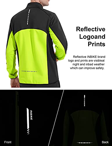 INBIKE Chaqueta Soft Shell de Ciclismo y Senderismo para Hombre Maillot Deportivo Cortavientos Impermeable Cuello Alto con 2 Bolsillos, M Verde