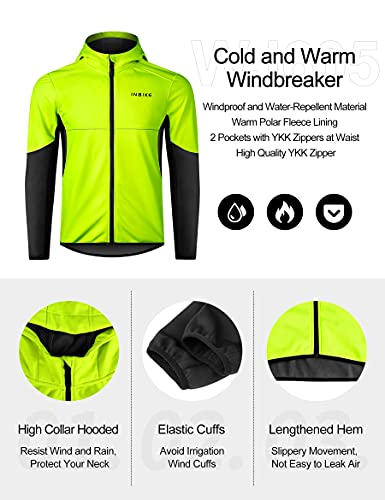 INBIKE Chaqueta Softshell de Ciclismo para Hombre con Capuchca Cortavientos Transpirable Impermeable Térmica, L VERDE