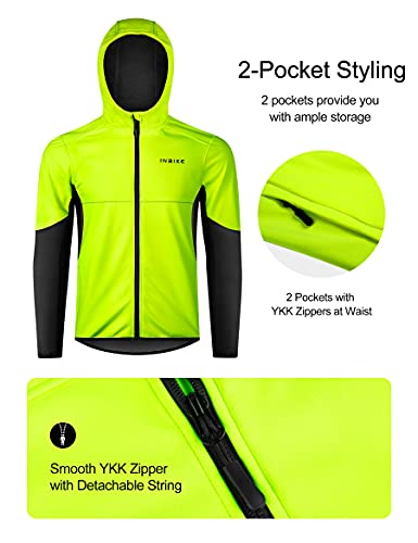 INBIKE Chaqueta Softshell de Ciclismo para Hombre con Capuchca Cortavientos Transpirable Impermeable Térmica, L VERDE