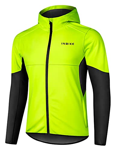 INBIKE Chaqueta Softshell de Ciclismo para Hombre con Capuchca Cortavientos Transpirable Impermeable Térmica, L VERDE