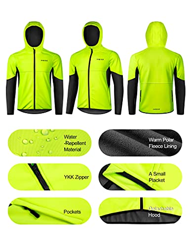 INBIKE Chaqueta Softshell de Ciclismo para Hombre con Capuchca Cortavientos Transpirable Impermeable Térmica, L VERDE