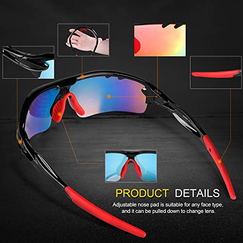 Inbike Gafas de Sol Polarizadas Para Ciclismo con 5 Lentes Intercambiables Uv400 y Montura de Tr-90, Gafas Para Mtb Bicicleta Montaña 100% de Protección Uv(Negro)