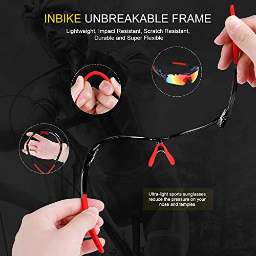 Inbike Gafas de Sol Polarizadas Para Ciclismo con 5 Lentes Intercambiables Uv400 y Montura de Tr-90, Gafas Para Mtb Bicicleta Montaña 100% de Protección Uv(Negro)