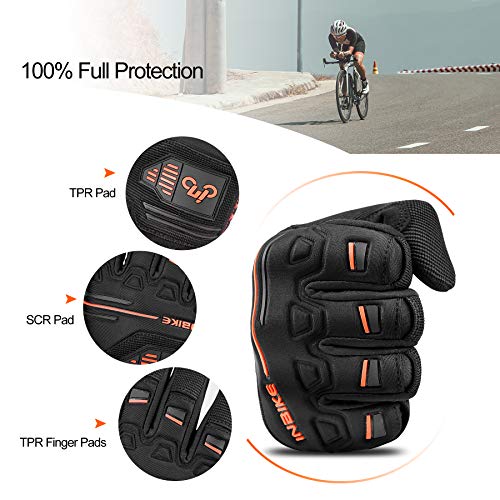 INBIKE Guantes Bicicleta Montaña Bici MTB Protección Largos Ciclismo Hombre Mujer Resistente Invierno Verano Pantalla Táctil Naranja M