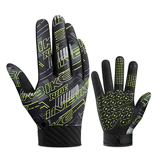 INBIKE Guantes Bicicleta Montaña Largos MTB Deportivos Ciclismo Hombre Adulto Carretera Trekking Táctil Bici Invierno Verano Trabajo Telefono Móvil Verde L