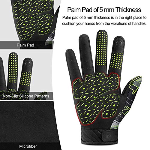 INBIKE Guantes Bicicleta Montaña Largos MTB Deportivos Ciclismo Hombre Adulto Carretera Trekking Táctil Bici Invierno Verano Trabajo Telefono Móvil Verde S