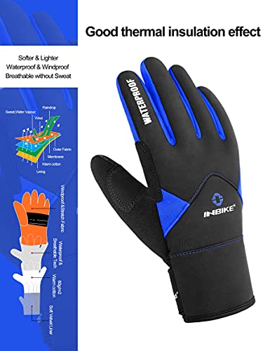 INBIKE Guantes Calientes De Ciclismo De Invierno, Guantes De Pantalla Táctil para Hombre con Dedos Completos Cortavientos E Impermeable(Azul,M)