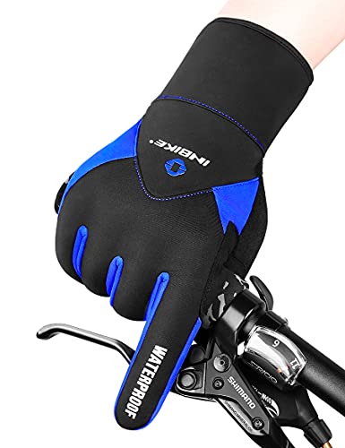 INBIKE Guantes Calientes De Ciclismo De Invierno, Guantes De Pantalla Táctil para Hombre con Dedos Completos Cortavientos E Impermeable(Azul,M)