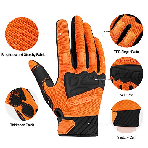 INBIKE Guantes Ciclismo Hombre Largo Guantes Bicicleta Carretera Pantalla Táctil Acolchado Antideslizante, Unisex Adulto(Naranja-L)