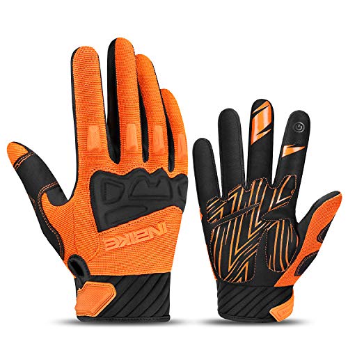 INBIKE Guantes Ciclismo Hombre Largo Guantes Bicicleta Carretera Pantalla Táctil Acolchado Antideslizante, Unisex Adulto(Naranja-L)