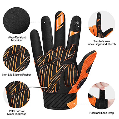 INBIKE Guantes Ciclismo Hombre Largo Guantes Bicicleta Carretera Pantalla Táctil Acolchado Antideslizante, Unisex Adulto(Naranja-XL)