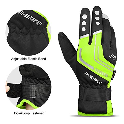 INBIKE Guantes Ciclismo Hombre para Invierno Guantes De Pantalla Táctil para Bicicleta Carretera MTB con Membrana Impermeable, AislamientoTérmico y Forro Polar(Verde,L)