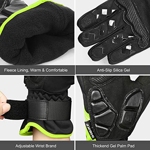 INBIKE Guantes Ciclismo Hombre para Invierno Guantes De Pantalla Táctil para Bicicleta Carretera MTB con Membrana Impermeable, AislamientoTérmico y Forro Polar(Verde,L)