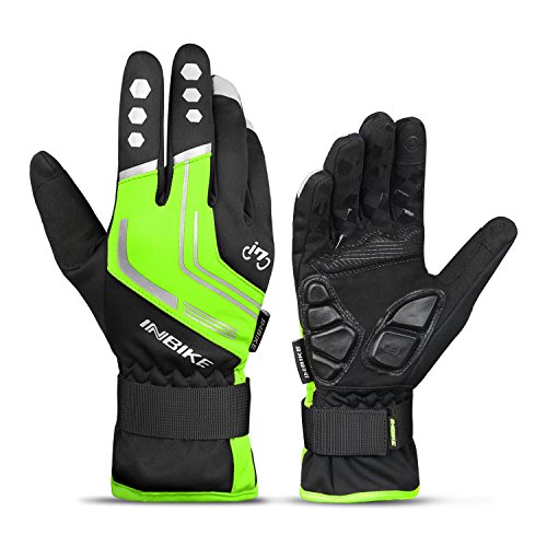 INBIKE Guantes Ciclismo Hombre para Invierno Guantes De Pantalla Táctil para Bicicleta Carretera MTB con Membrana Impermeable, AislamientoTérmico y Forro Polar(Verde,L)