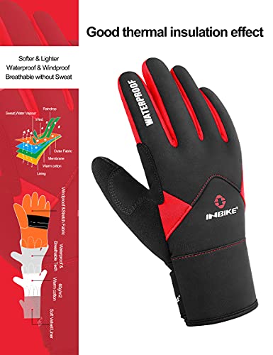 INBIKE Guantes Ciclismo Invierno Hombre Mujer, Guantes De Pantalla Táctil para Hombre con Dedos Completos Cortavientos E Impermeable(Rojo,M)