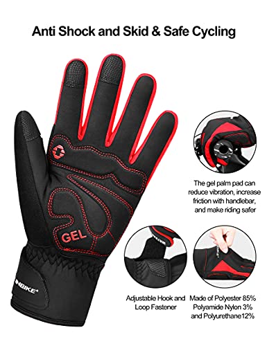 INBIKE Guantes Ciclismo Invierno Hombre Mujer, Guantes De Pantalla Táctil para Hombre con Dedos Completos Cortavientos E Impermeable(Rojo,M)