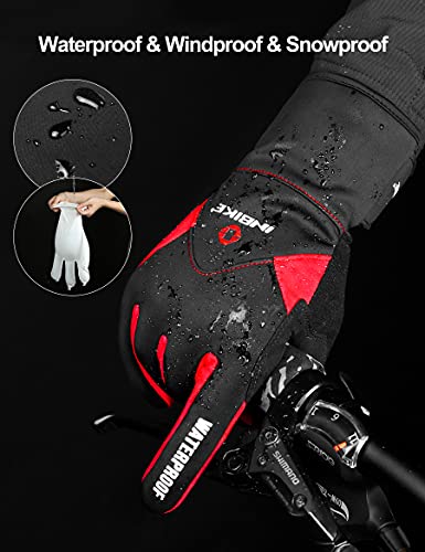 INBIKE Guantes Ciclismo Invierno Hombre Mujer, Guantes De Pantalla Táctil para Hombre con Dedos Completos Cortavientos E Impermeable(Rojo,M)