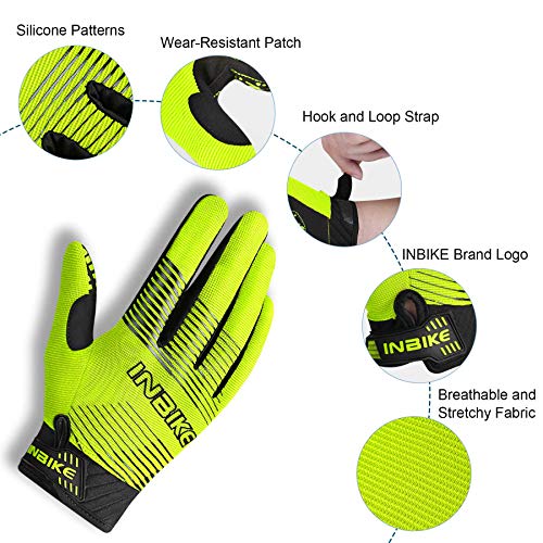 INBIKE Guantes de Ciclismo MTB Dedo Largo Transpirable Pantalla Táctil Antideslizante Amortiguación y para Ciclismo de Montaña Descenso Hombres Damas(Verde,L)