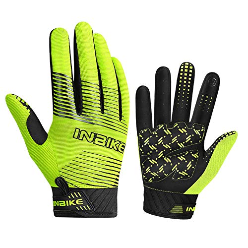 INBIKE Guantes de Ciclismo MTB Dedo Largo Transpirable Pantalla Táctil Antideslizante Amortiguación y para Ciclismo de Montaña Descenso Hombres Damas(Verde,L)