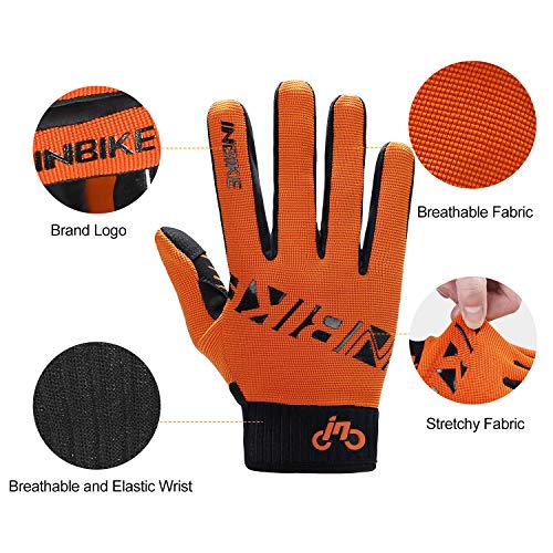 INBIKE Guantes MTB Dedos Largos para Hombre con La Funcionalidad De Pantalla Táctil, Guantes De Ciclismo Bicicleta Montaña Ciclista Bici Btt para Entretiempo(Naranja-XL)