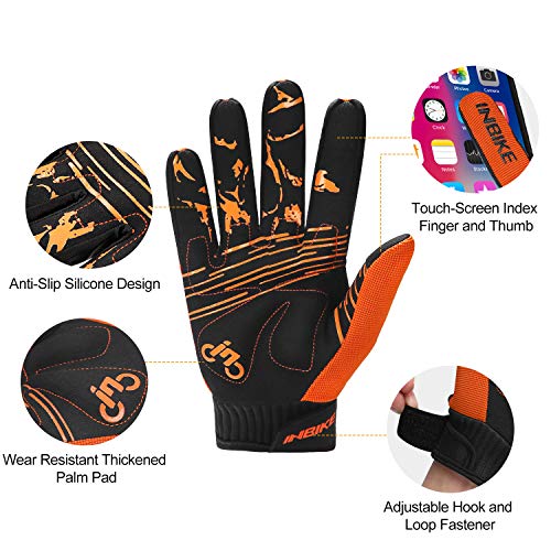 INBIKE Guantes MTB Dedos Largos para Hombre con La Funcionalidad De Pantalla Táctil, Guantes De Ciclismo Bicicleta Montaña Ciclista Bici Btt para Entretiempo(Naranja-XL)