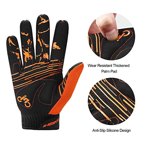 INBIKE Guantes MTB Dedos Largos para Hombre con La Funcionalidad De Pantalla Táctil, Guantes De Ciclismo Bicicleta Montaña Ciclista Bici Btt para Entretiempo(Naranja-XL)