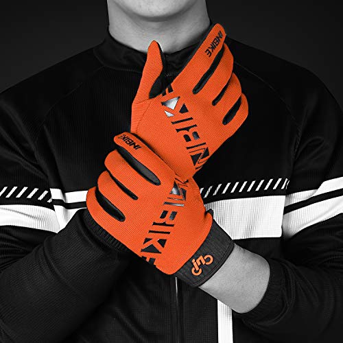 INBIKE Guantes MTB Dedos Largos para Hombre con La Funcionalidad De Pantalla Táctil, Guantes De Ciclismo Bicicleta Montaña Ciclista Bici Btt para Entretiempo(Naranja-M)