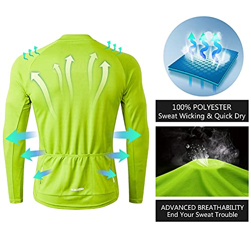 INBIKE Maillot Bicicleta Hombre Jersey Ciclismo con Mangas Largas Camiseta Interior Ciclista para Invierno(Verde, 2XL)