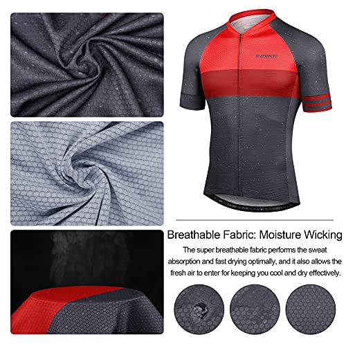 INBIKE Maillot Ciclismo Hombre Bicicleta Ropa Verano Bici Ciclista Camiseta Manga Corta Sin Mangas Mallot Bici MTB Transpirable (Rojo, L)