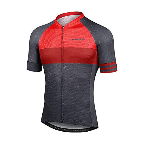 INBIKE Maillot Ciclismo Hombre Bicicleta Ropa Verano Bici Ciclista Camiseta Manga Corta Sin Mangas Mallot Bici MTB Transpirable (Rojo, L)