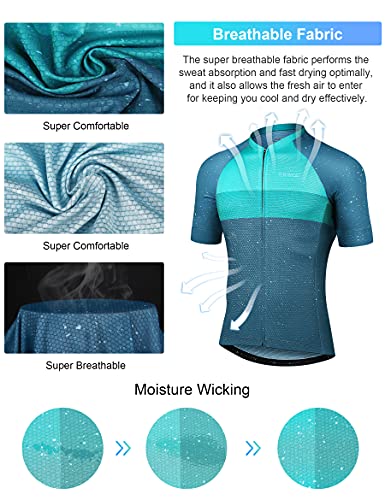 INBIKE Maillot Ciclismo Hombre Camiseta Manga Corta Verano Bicicleta Carretera Azul Simple Elegante, S Azul&Verde