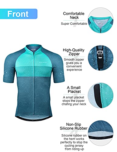 INBIKE Maillot Ciclismo Hombre Camiseta Manga Corta Verano Bicicleta Carretera Azul Simple Elegante, S Azul&Verde