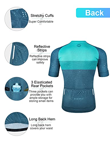 INBIKE Maillot Ciclismo Hombre Camiseta Manga Corta Verano Bicicleta Carretera Azul Simple Elegante, S Azul&Verde