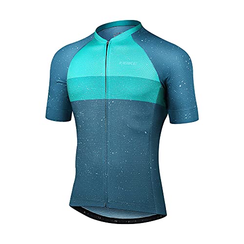 INBIKE Maillot Ciclismo Hombre Camiseta Manga Corta Verano Bicicleta Carretera Azul Simple Elegante, S Azul&Verde