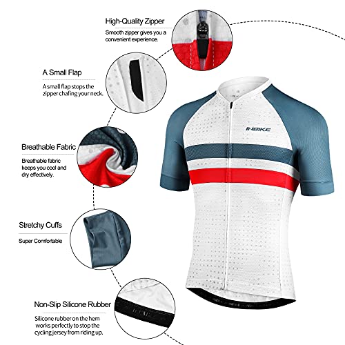 INBIKE Maillot Ciclismo Hombre Verano Camisetas Bicicleta Montaña Ropa MTB Transpirable con Bosillos Equipación de Ciclista Traje Bici Blanco XXXL